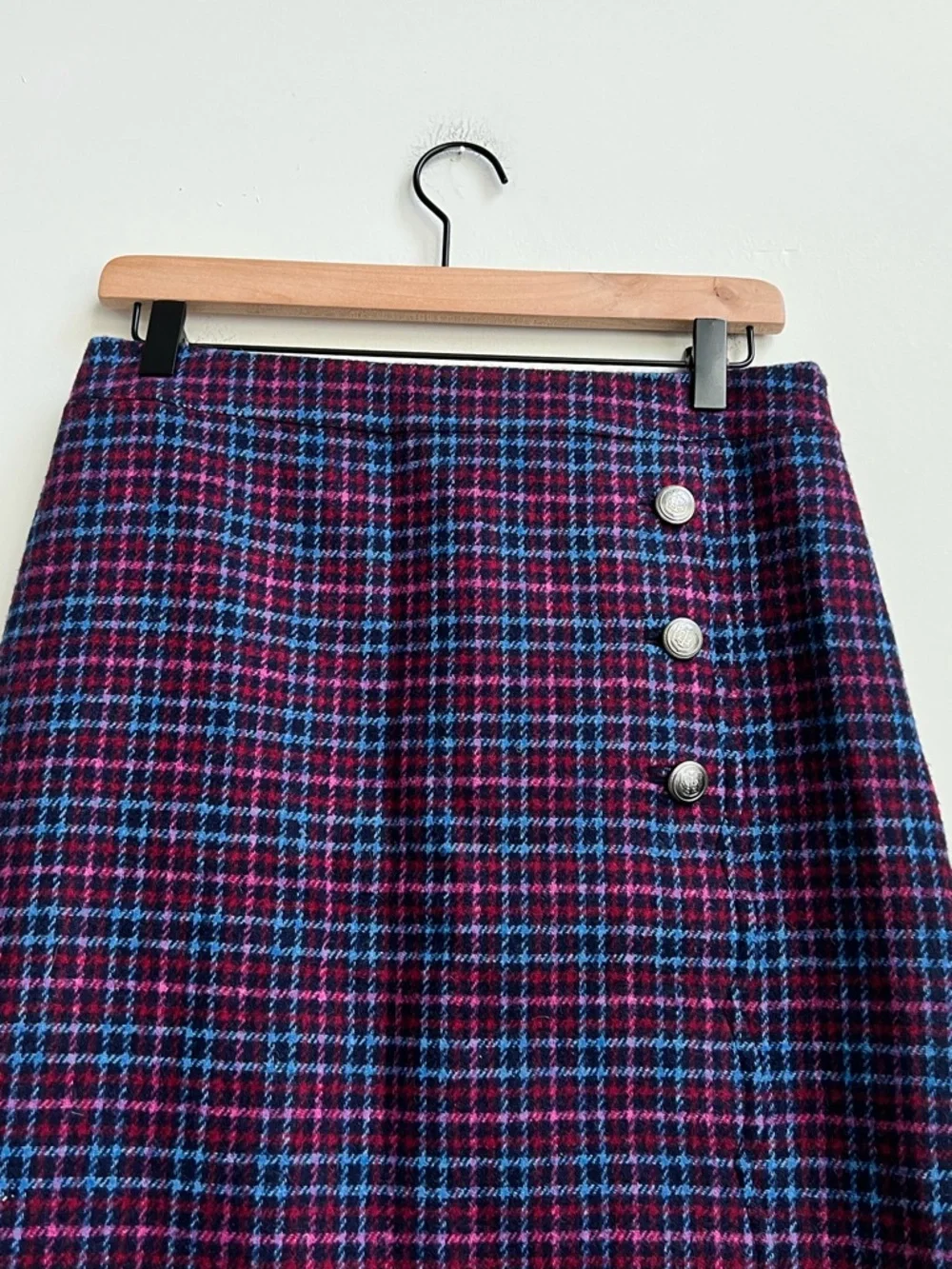 New TALBOTS plaid wool faux wrap Skirt lined Academia preppy Scalloped Old Money - Picture 8 of 14